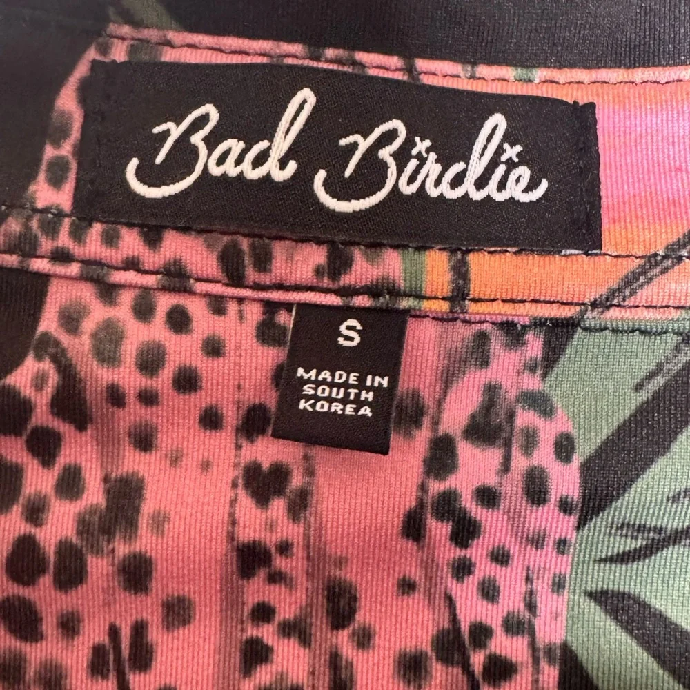 Bad Birdie Men Dayglow Polo Golf Shirt Sz S Panther Palm Trees Unique Athleisure